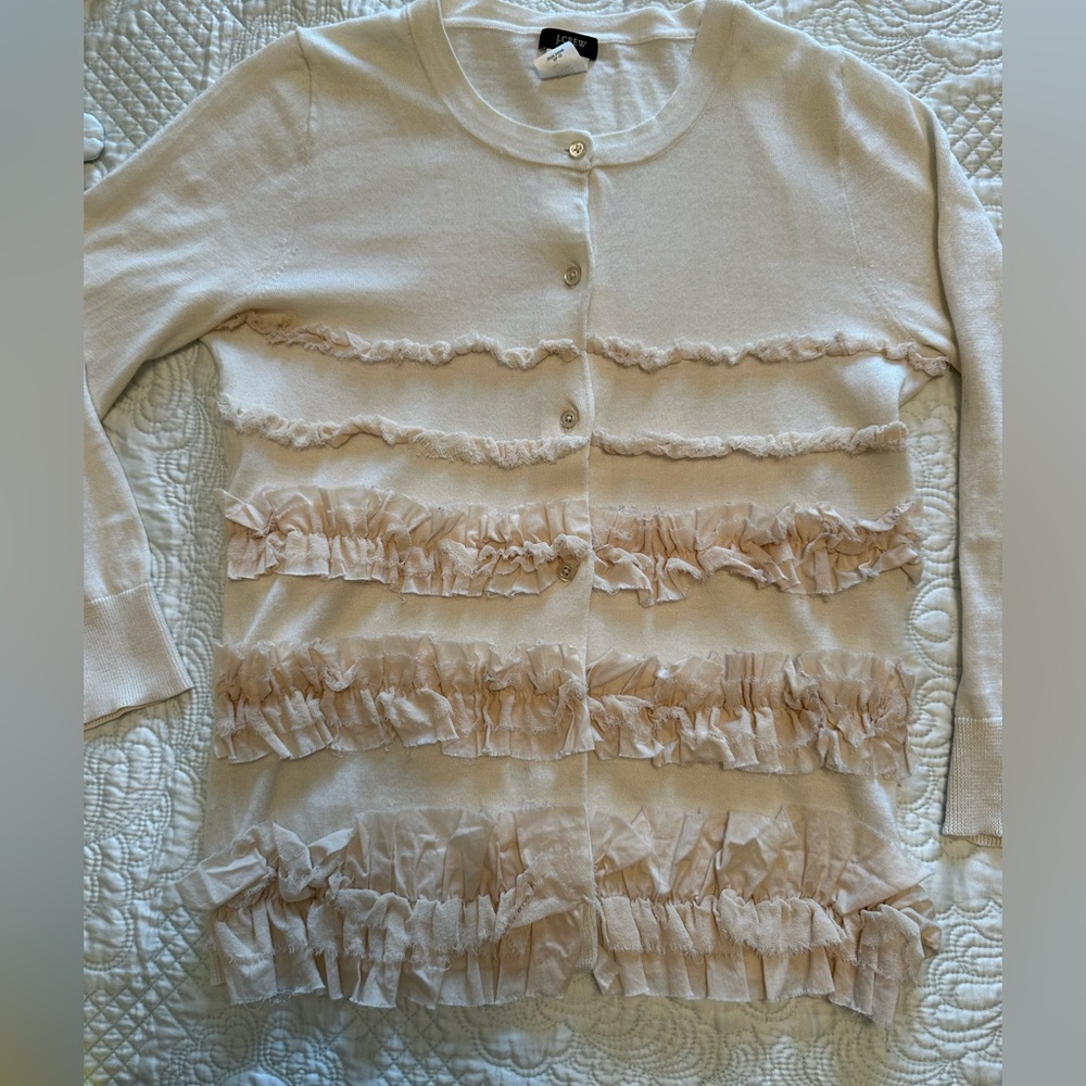 JCrew Women Cream/Beige Ruffle Cardigan XS